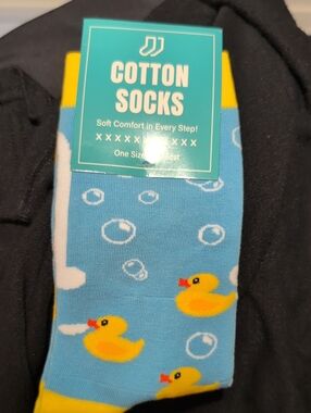 Cotton Duck Pattern Crew Socks - Blue & Yellow